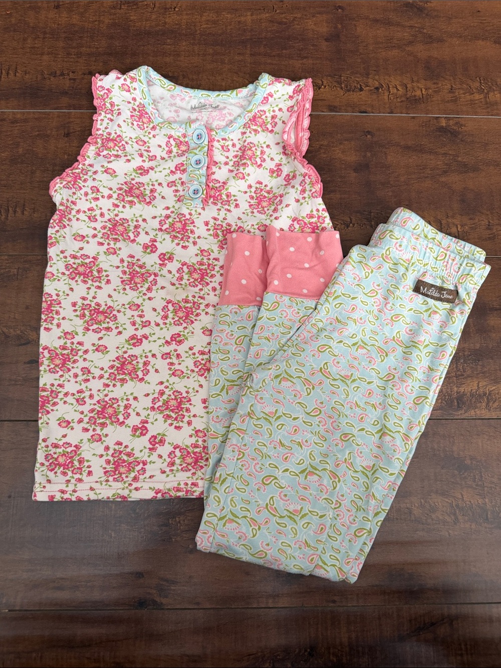 Matilda Jane Pink Floral Top with Aqua Paisley Pajama Pants